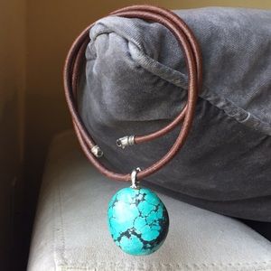 Vintage Leather and Turquoise Stone Necklace